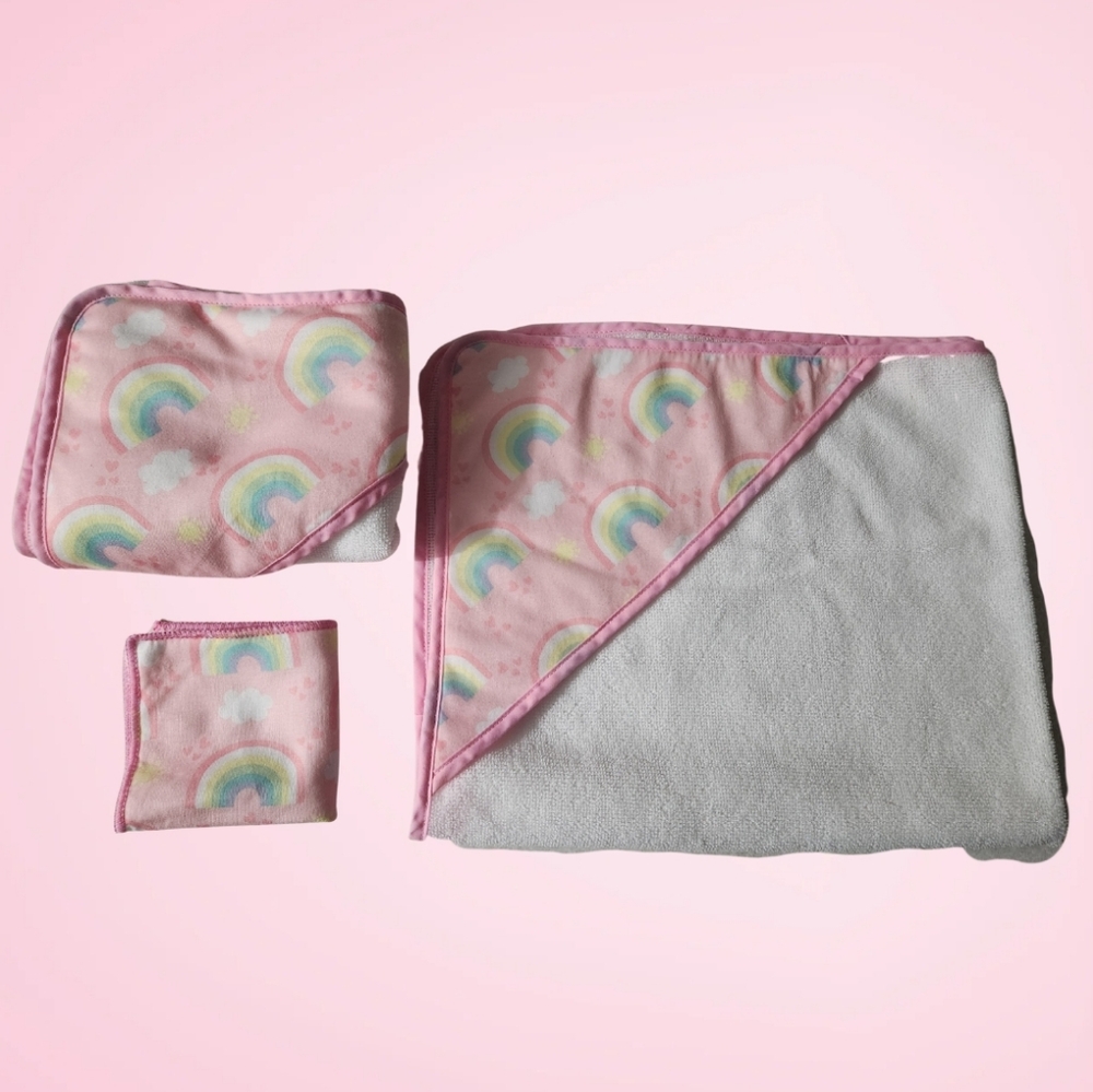 Pink Rainbow Baby Hooded Towel Set